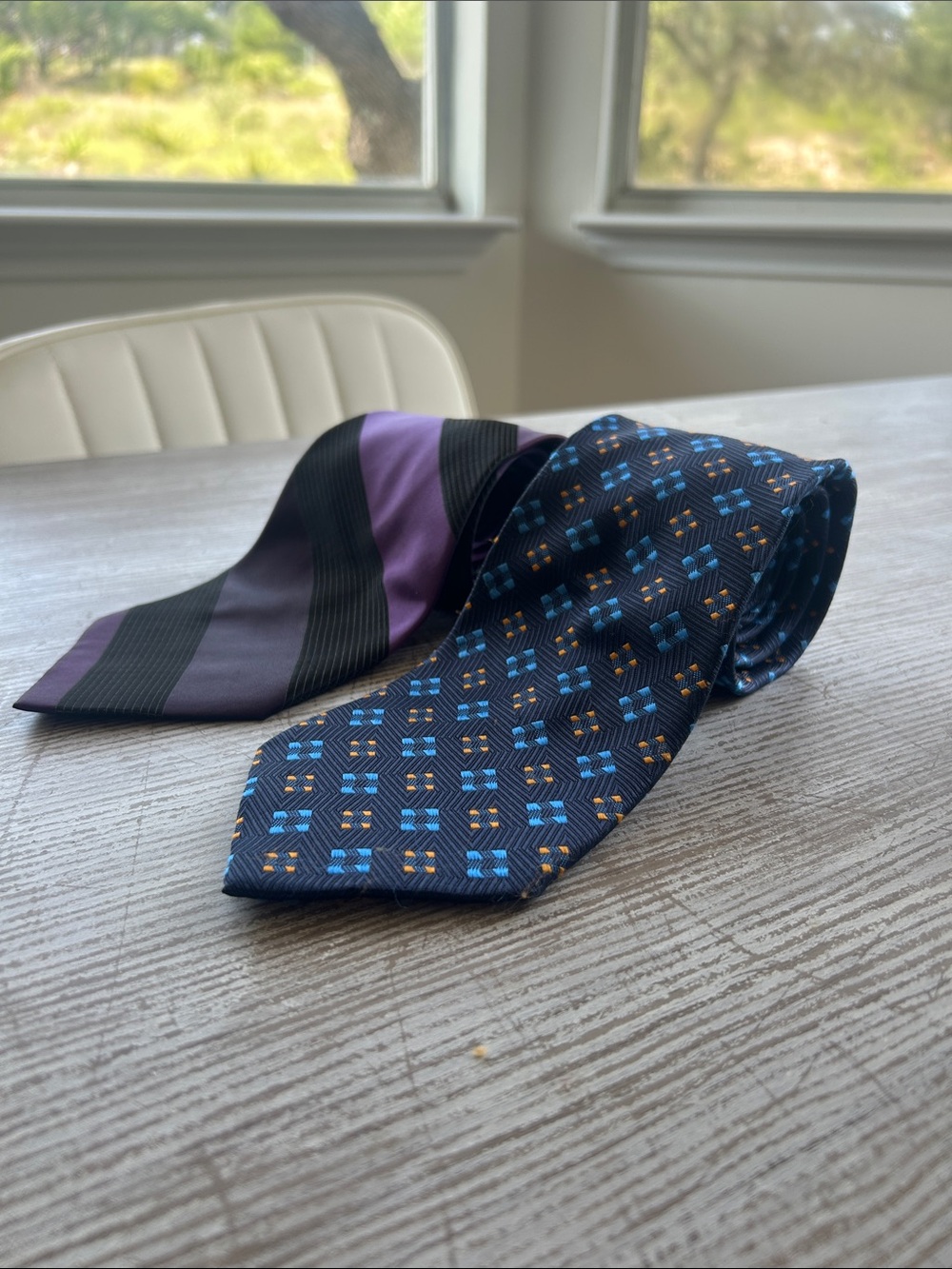 Adolfo Purple and Blue Silk Patterned Neckties